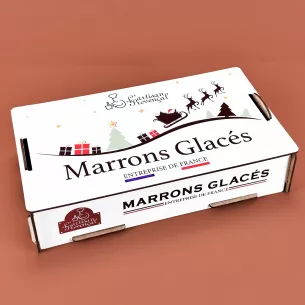 Boîte en bois avec 8 marrons décoratifs